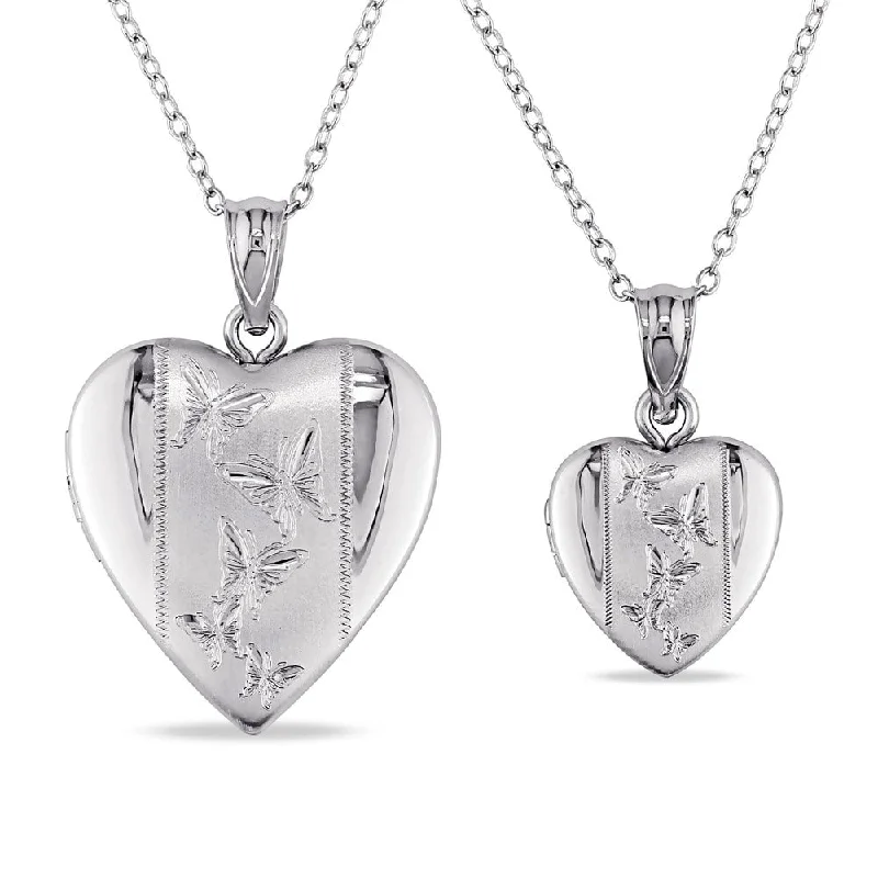 gold pendant necklace -Miadora Sterling Silver Heart Locket Necklaces (Set of 2)