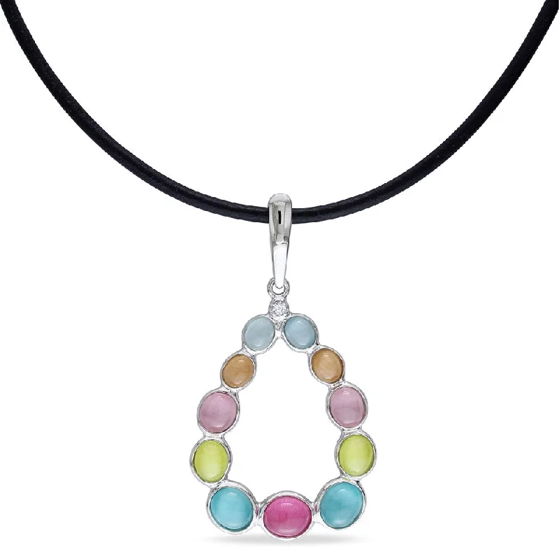 boho jewelry necklace -Miadora Sterling Silver Multi-Colored Cat Eye Necklace