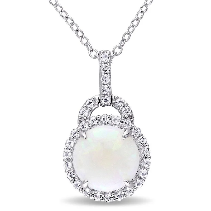 simple gold chain pendant -Miadora Sterling Silver Opal and White Topaz Halo Necklace