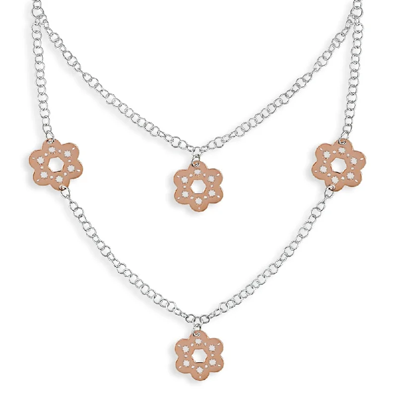 classic pearl necklace -Miadora Sterling Silver Pink and White Daisy Scroll Necklace