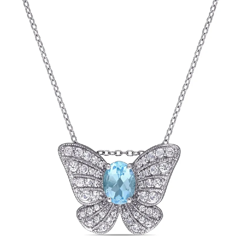 minimalist heart necklace -Miadora Sterling Silver Sky-Blue Topaz Created White Sapphire Butterfly Necklace