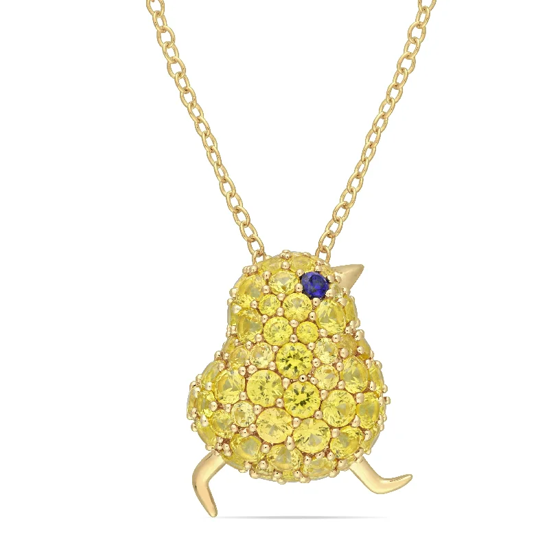 chain necklace with pendant -Miadora Yellow Plated Sterling Silver Created Blue and Yellow Sapphire Bird Necklace