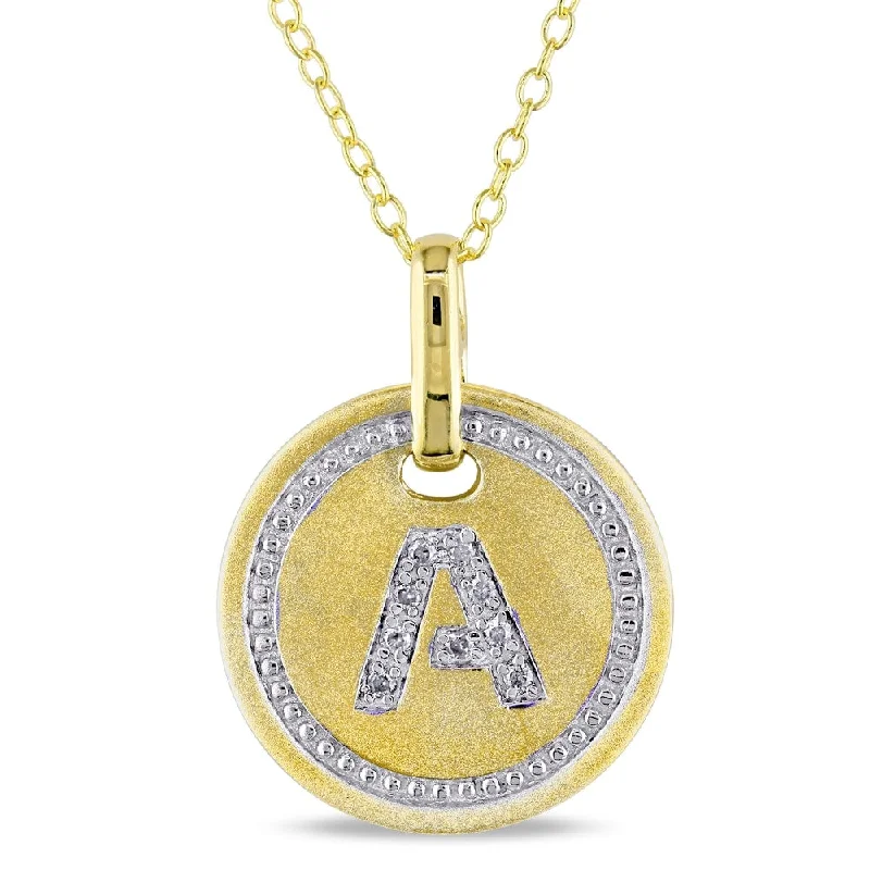 celestial star necklace -Miadora Yellow Plated Sterling Silver Diamond A-Initial Halo Charm Necklace