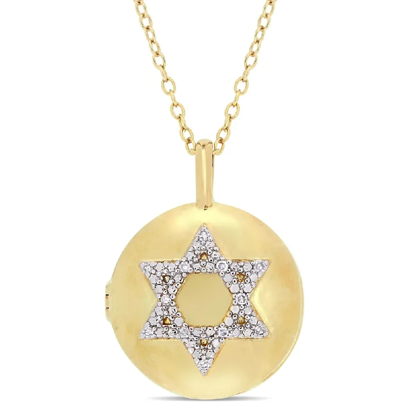 love knot pendant necklace -Miadora Yellow Plated Sterling Silver Diamond Accent Religious Studded Star of David Locket Necklace