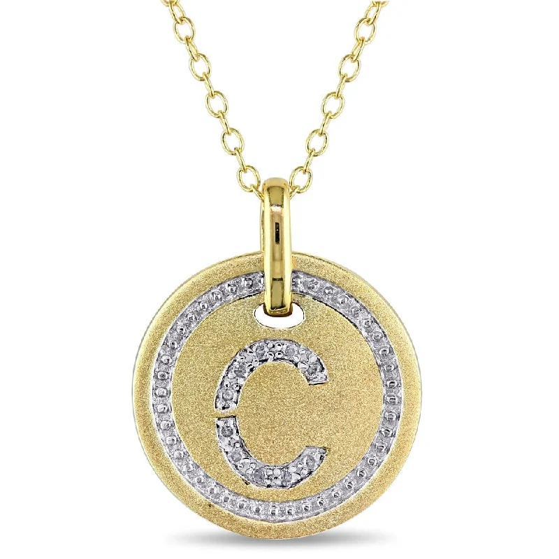 layered crystal necklace -Miadora Yellow Plated Sterling Silver Diamond C-Initial Halo Charm Necklace