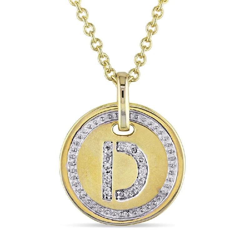 unique gold necklace -Miadora Yellow Plated Sterling Silver Diamond D-Initial Halo Charm Necklace