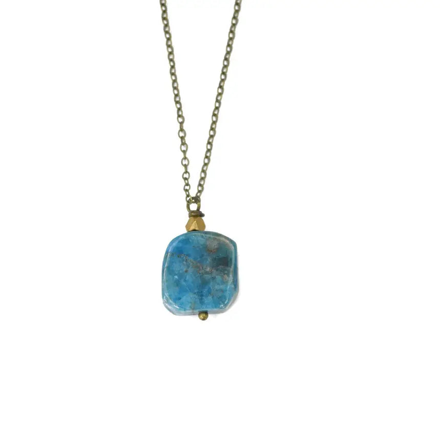 luxury cross pendant necklace -Blue Green Apatite Square Rock Stone Slab Pendant Necklace