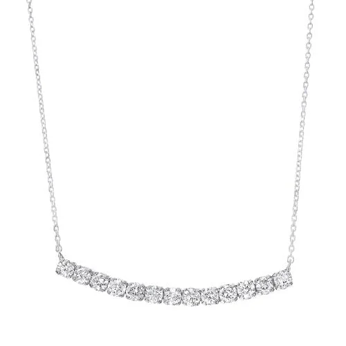 silver link necklace -Diamond Curved Bar Pendant Layer Necklace in 14k White Gold (½ ctw)