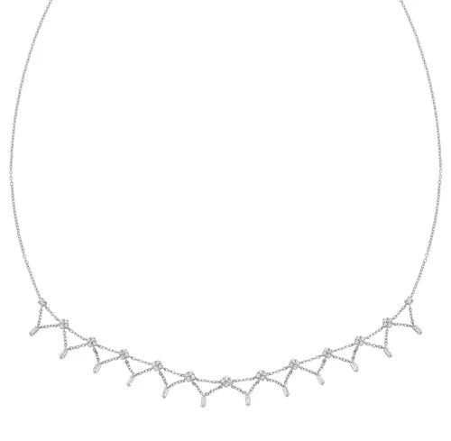 handmade silver necklace -Diamond Station Necklace in 14k White Gold (1 ctw)