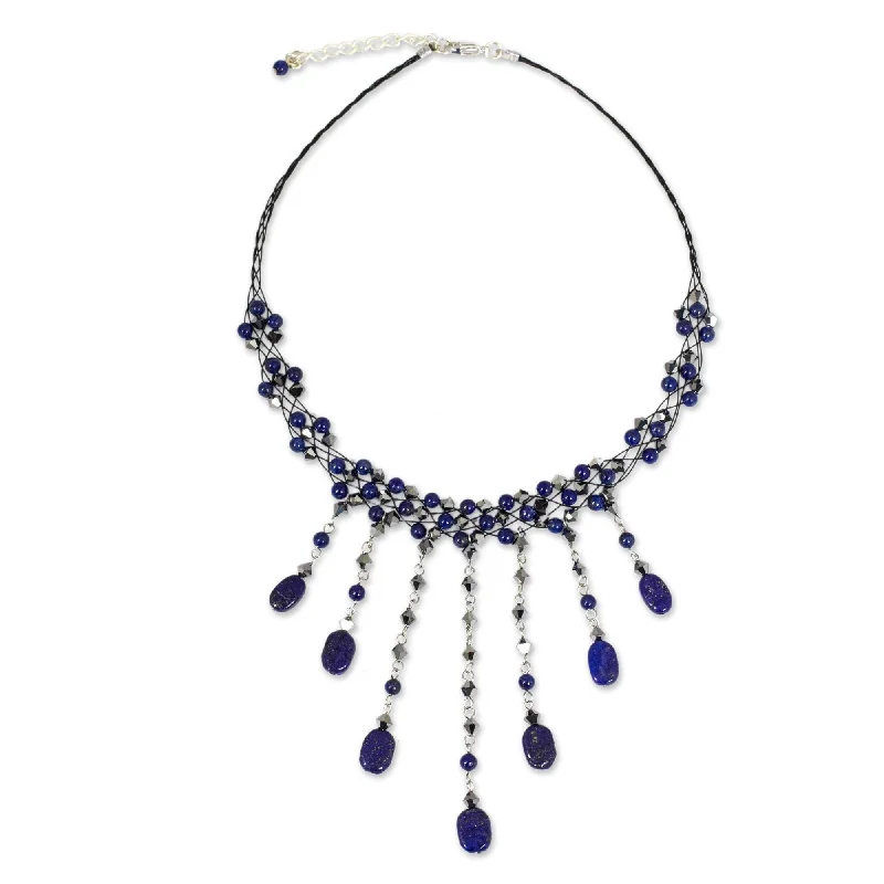 trendy diamond necklace -Novica Handmade Rain Shower Lapis Lazuli Choker