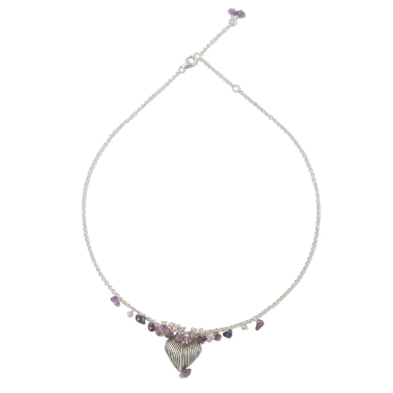 engraved diamond necklace -Novica Handmade The Secret Of Love Pearl And Amethyst Choker