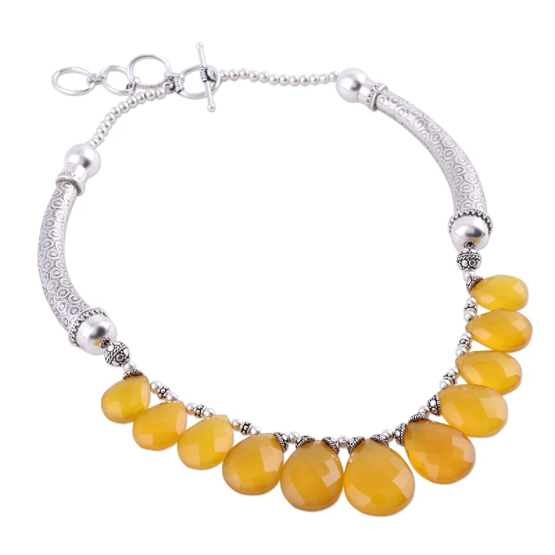 statement pendant necklace -Novica Handmade Yellow Petals Chalcedony Choker