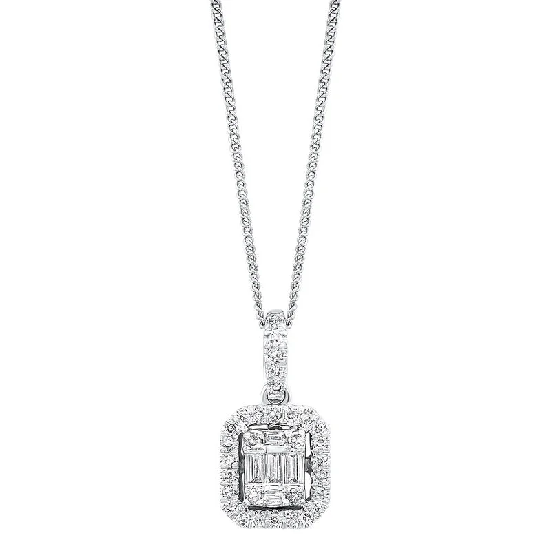 engraved silver pendant -Diamond Rectangular Halo Drop Pendant Necklace in 14k White Gold (1/10ctw)