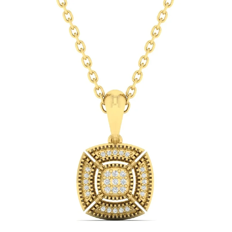 birthstone necklace silver -Diamond Cushion Medallion Vintage Pendant Necklace in 14k Yellow Gold (0.05ctw)