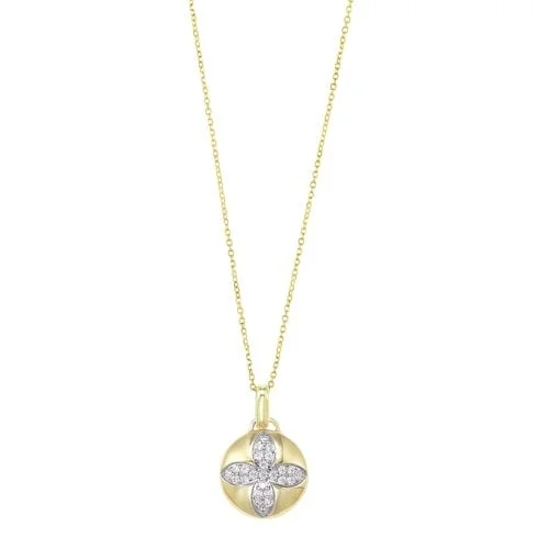 chunky chain pendant necklace -Diamond Medallion Flower Pendant Necklace in Yellow Gold (1/4ctw)