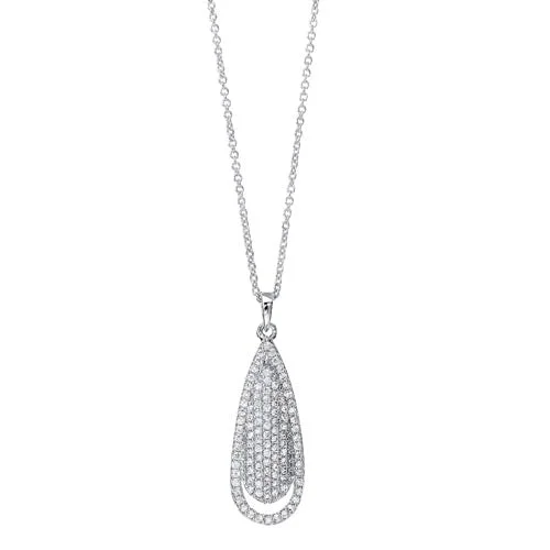 layered chain pendant necklace -Diamond Halo Pear Anniversary Pendant Necklace in Sterling Silver