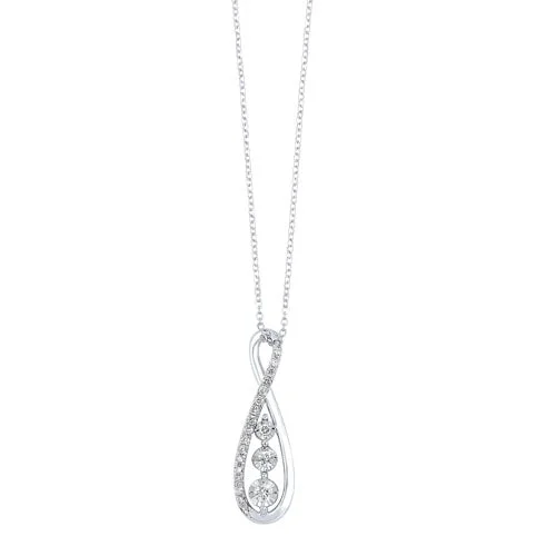 modern silver choker -Diamond 3-Stone Journey Infinity Pendant Necklace in 14k White Gold (¼ ctw)