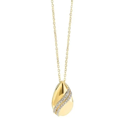 initial charm necklace -Diamond Teardrop Shell Pendant Necklace in Gold (0.08ctw)