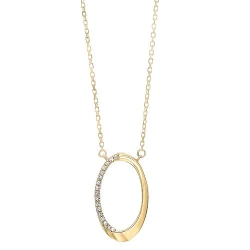 simple bar necklace -Diamond Half-Eternity Oval Pendant Necklace in Yellow Gold (0.05ctw)