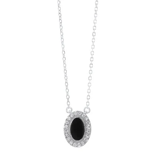 custom photo necklace -Diamond & Onyx Oval Vintage Pendant Necklace in Sterling Silver (1/10ctw)