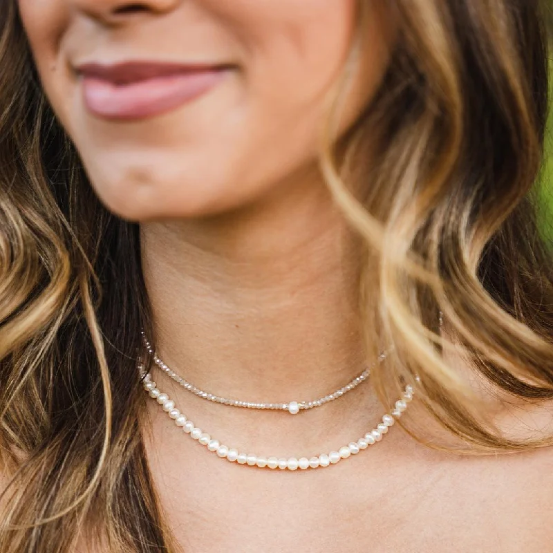 moonstone necklace gold -Pearl Necklace Stack