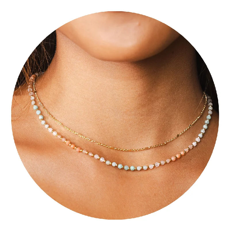 silver layered necklace -Positive Energy 3mm Healing + Circles in the Sand Necklace Stack