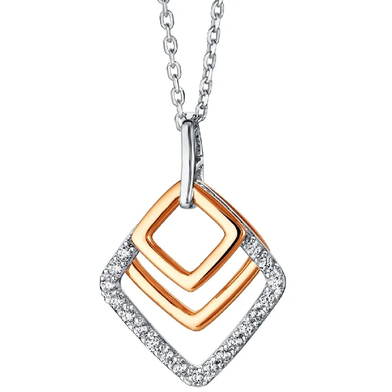 moonstone necklace gold -Rose-Tone Sterling Silver Open Layered Square Pendant, Adjustable Chain