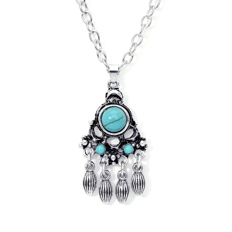 vintage moonstone necklace -Silver Plated Simulated Turquoise Chandelier Pendant