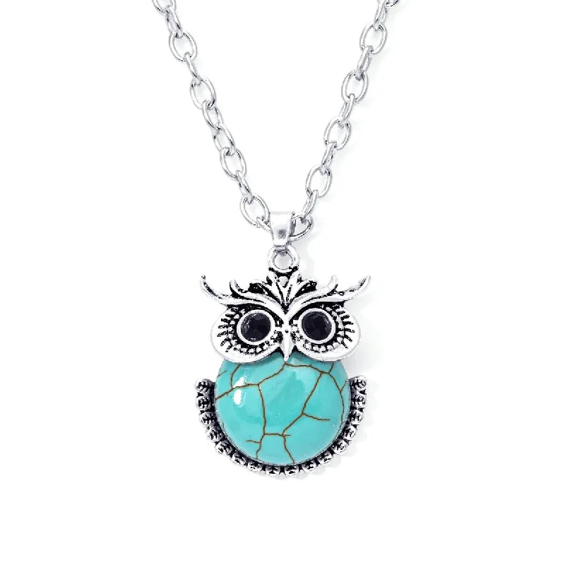 celestial star necklace -Silver Plated Simulated Turquoise Owl Pendant