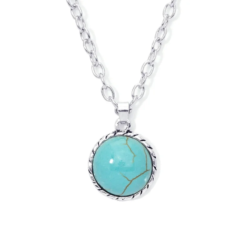 dainty pendant necklace for women -Silver Plated Simulated Turquoise Round Twist Pendant