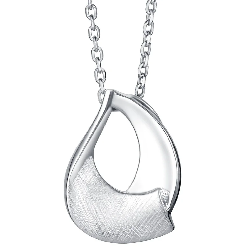 luxury diamond pendant necklace -Sterling Silver Sculpted Open Teardrop Pendant, Adjustable Chain