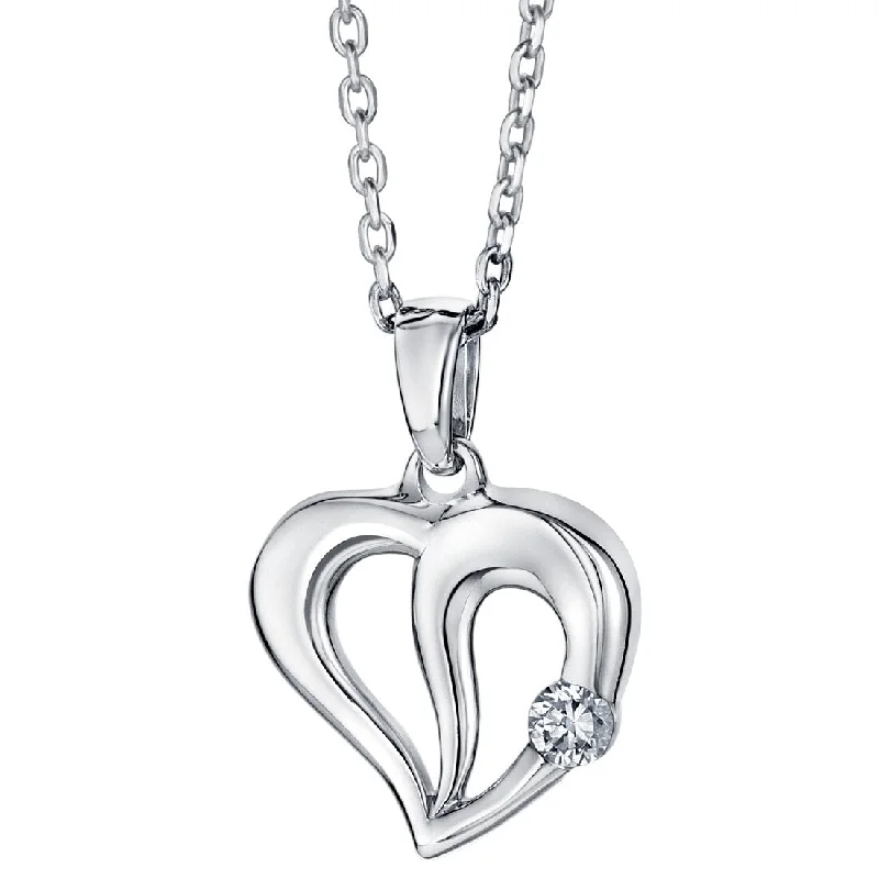 diamond necklace pendant -Sterling Silver Sweetheart Pendant, Adjustable Chain