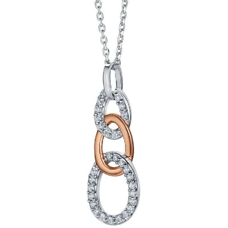 chain necklace with pendant -Two-Tone Sterling Silver 3-Links Pendant, Adjustable Chain