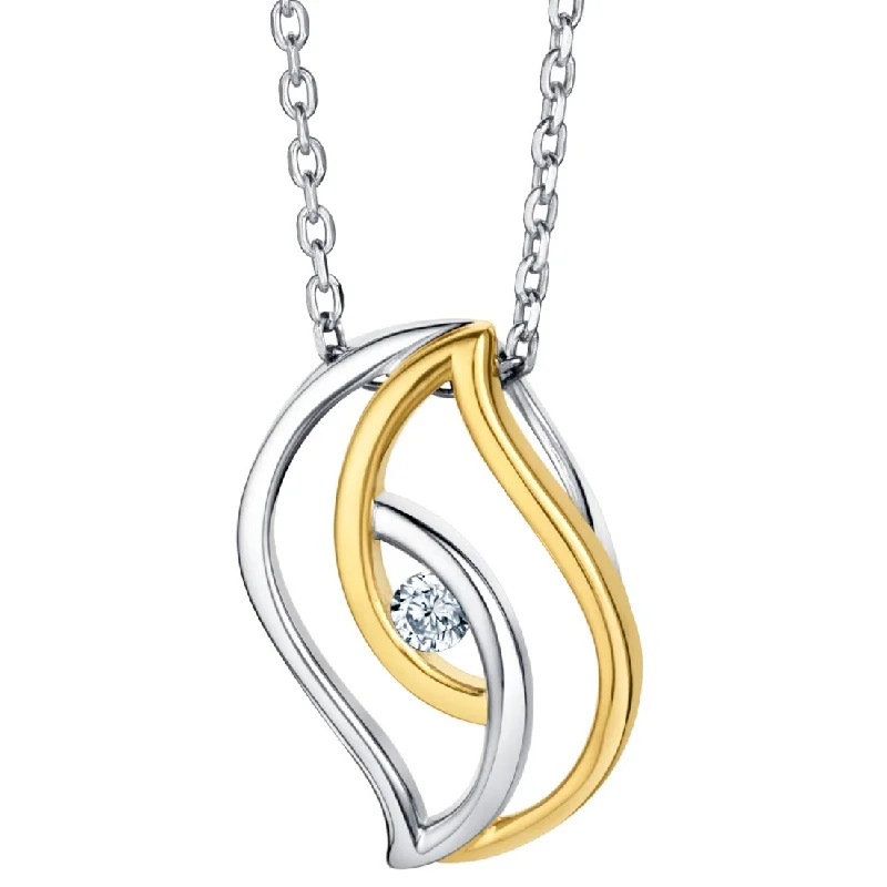 gold pendant necklace -Two-Tone Sterling Silver Double Swirled Pendant, Adjustable Chain