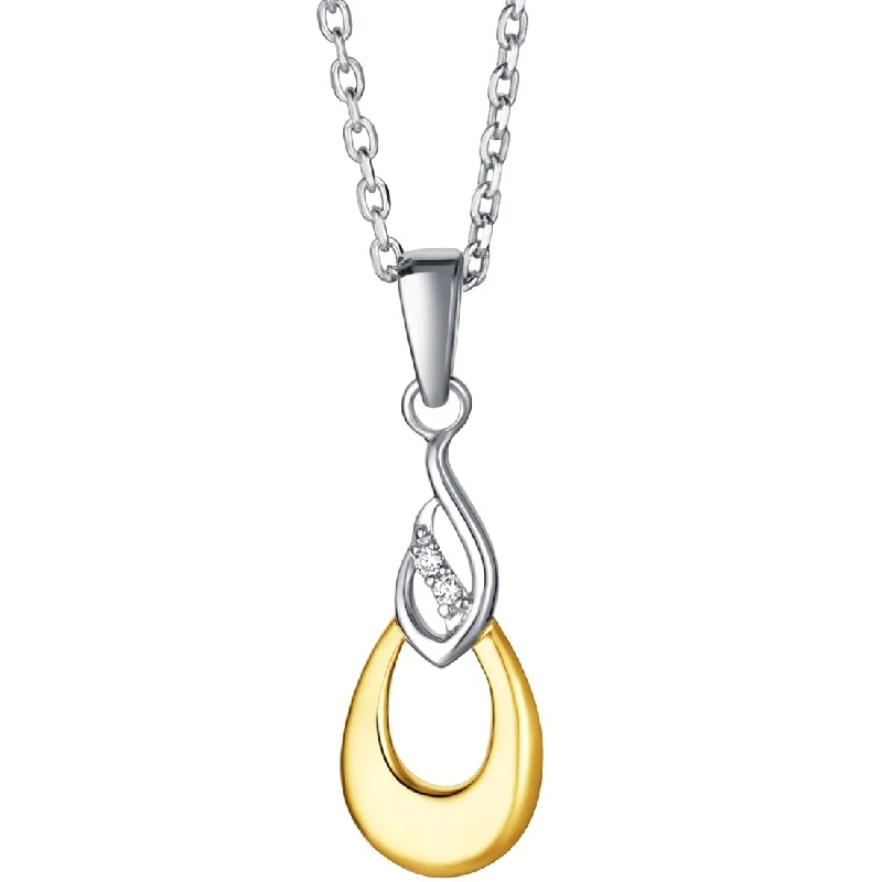 crystal birthstone necklace -Two-Tone Sterling Silver Double Teardrop Pendant, Adjustable Chain