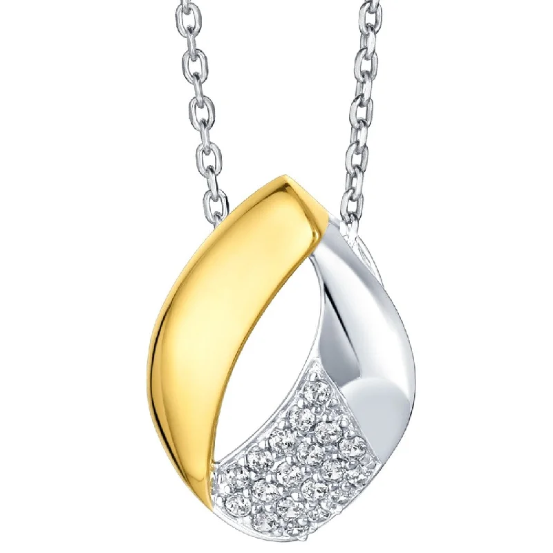 custom zodiac necklace gold -Two-Tone Sterling Silver Embellished Teardrop Pendant, Adjustable Chain