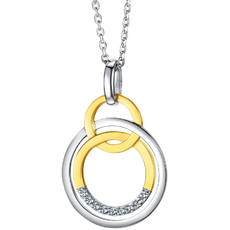 sun pendant necklace gold -Two-Tone Sterling Silver Eternity Link Pendant, Adjustable Chain