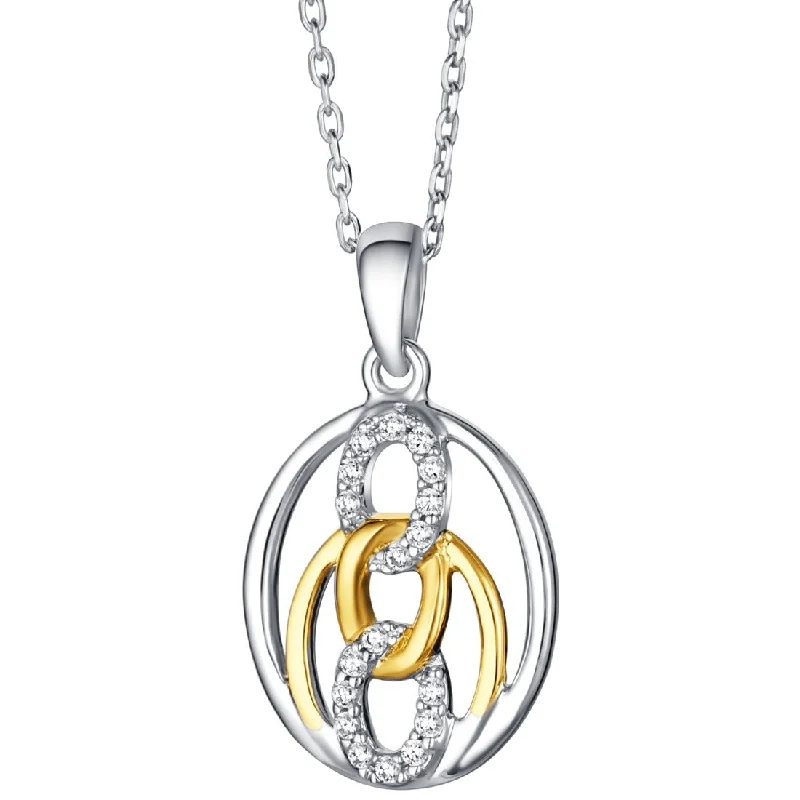 crystal charm necklace -Two-Tone Sterling Silver Infinity Links Pendant, Adjustable Chain