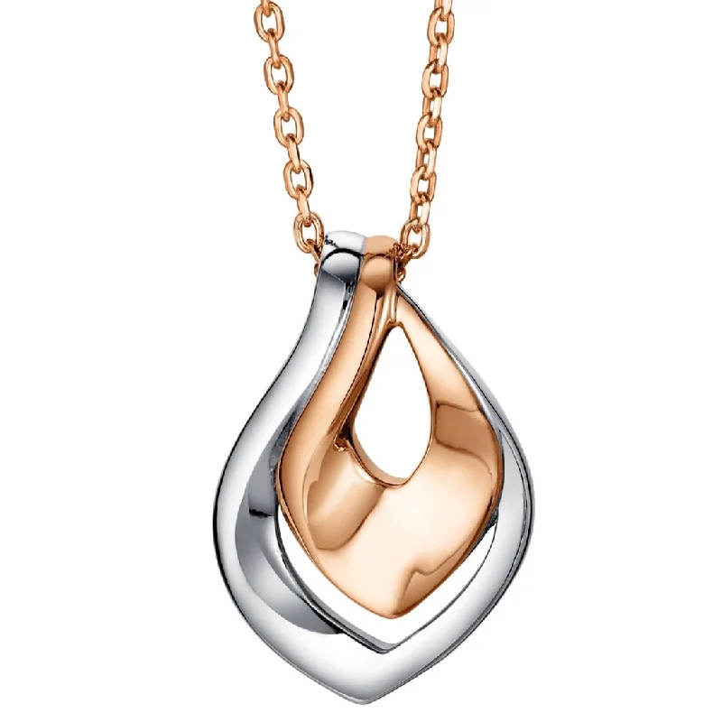 engraved crystal pendant -Two-Tone Sterling Silver Layered Teardrop Pendant, Adjustable Chain