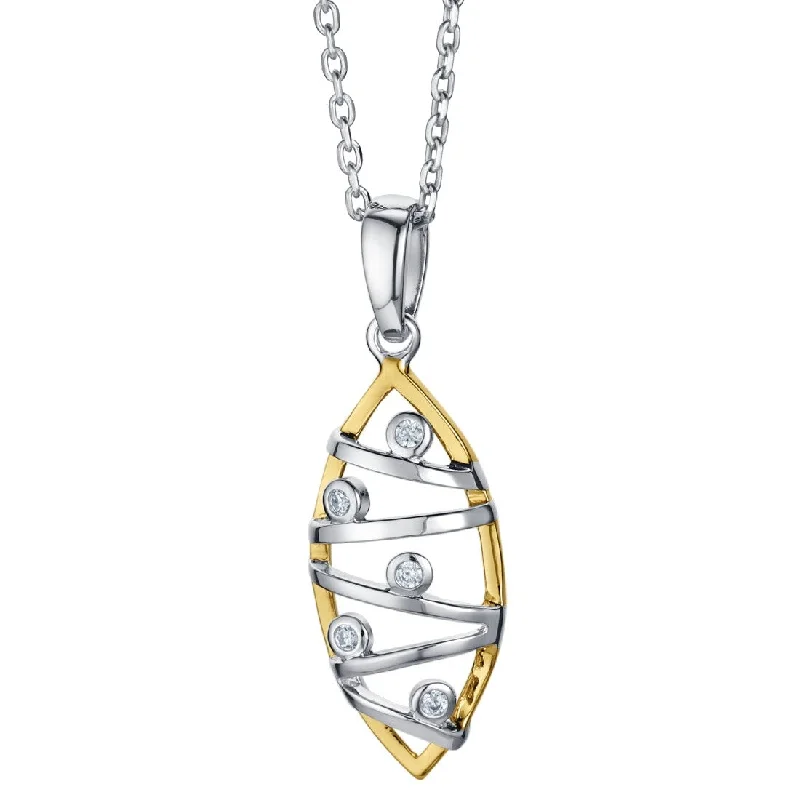 crystal pendant necklace silver -Two-Tone Sterling Silver Raindrop Pendant, Adjustable Chain