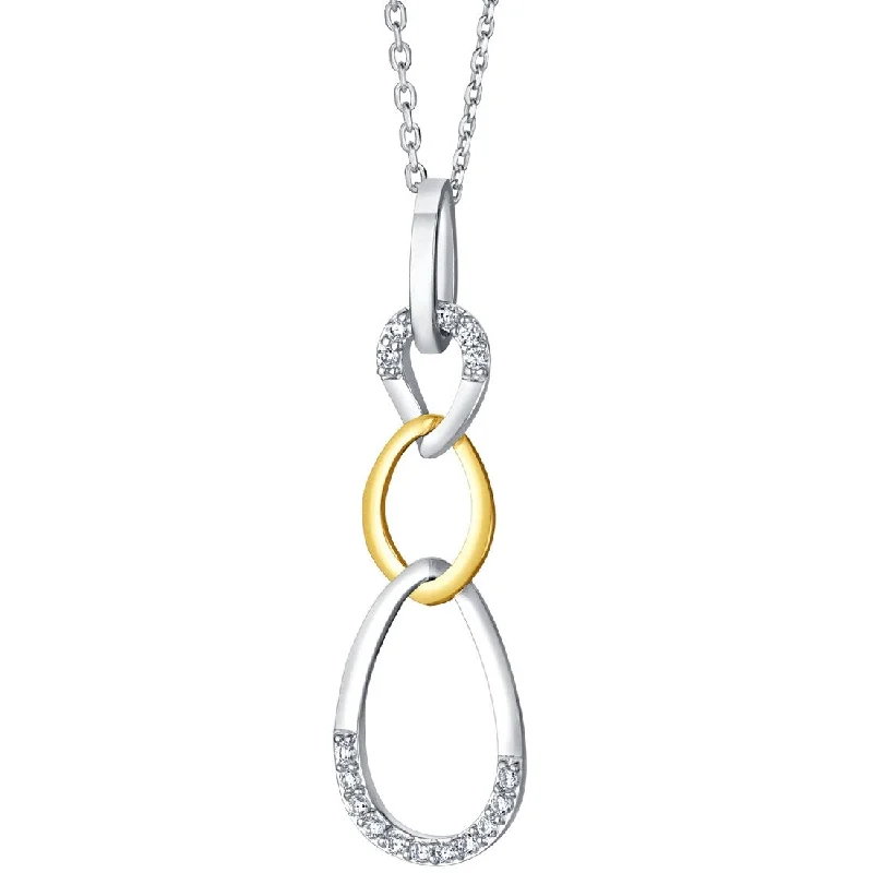 crystal necklace for women -Two-Tone Sterling Silver Teardrop Pendant, Adjustable Chain