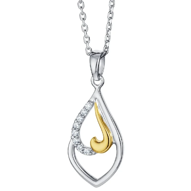 crystal charm necklace -Two-Tone Sterling Silver Twisted Teardrop Pendant, Adjustable Chain