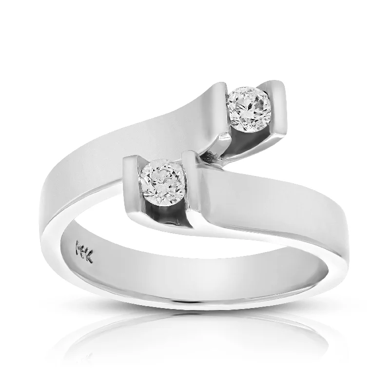 men’s rings with emerald stones-0.27 cttw 2 Stone Diamond Fashion Ring 14K White Gold Bridal Engagement