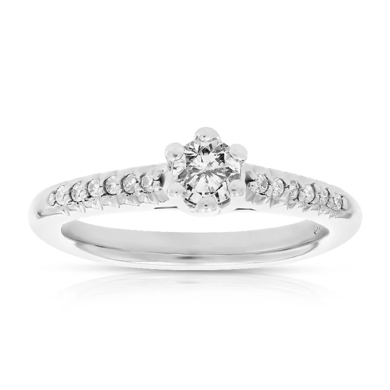 silver rings for women with diamonds-0.60 cttw Diamond Engagement Ring 10K White Gold Bridal Wedding