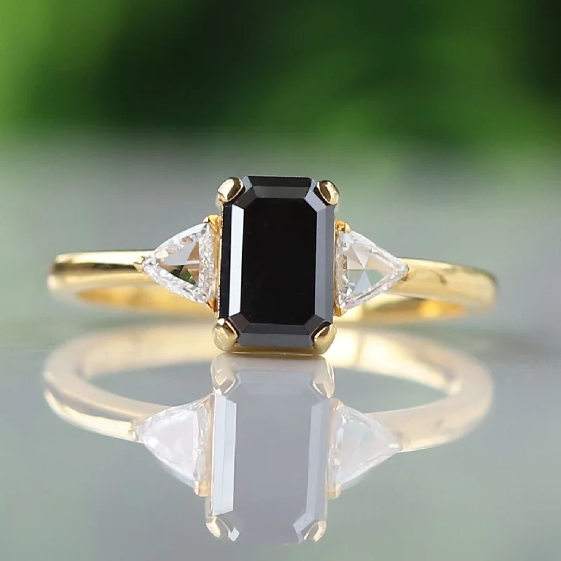 custom made gold wedding bands for couples-1ct Emerald Three Stone Engagement Ring in Black Diamond