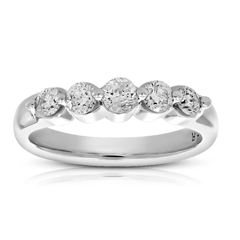 women’s engagement rings with white diamonds-0.70 cttw Diamond 5 Stone Ring 14K White Gold Bridal Engagement