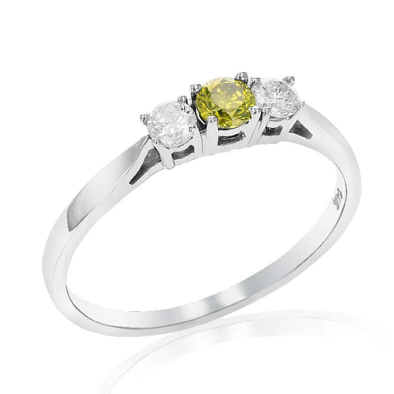 custom engagement rings with sapphires-1/2 cttw 3 Stone Yellow and White Diamond Engagement Ring 14K White Gold