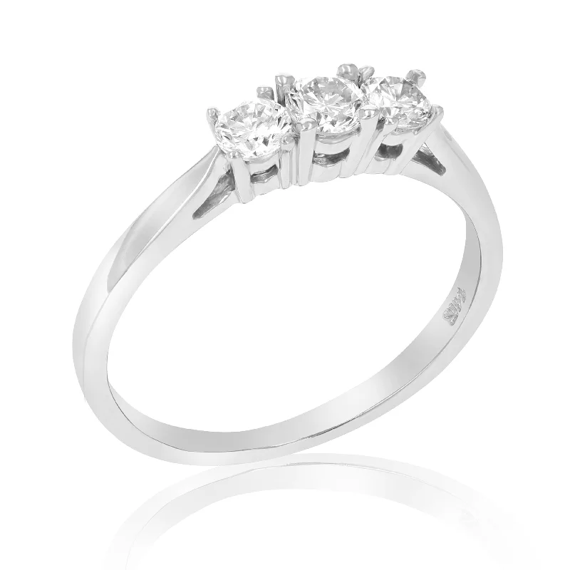 alternative engagement rings for women-1/2 cttw Certified 3 Stone Diamond Engagement Ring 14K White Gold SI2-I1