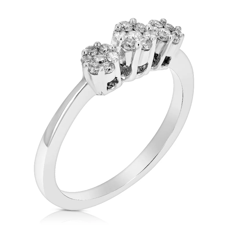 custom engagement rings with white diamonds-1/4 cttw 3 Stone Diamond Engagement Ring 14K White Gold Cluster Composite