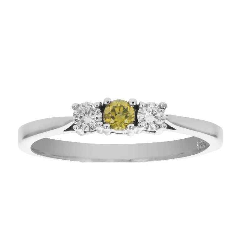 vintage wedding bands with diamonds-1/4 cttw 3 Stone Yellow and White Diamond Engagement Ring 14K White Gold